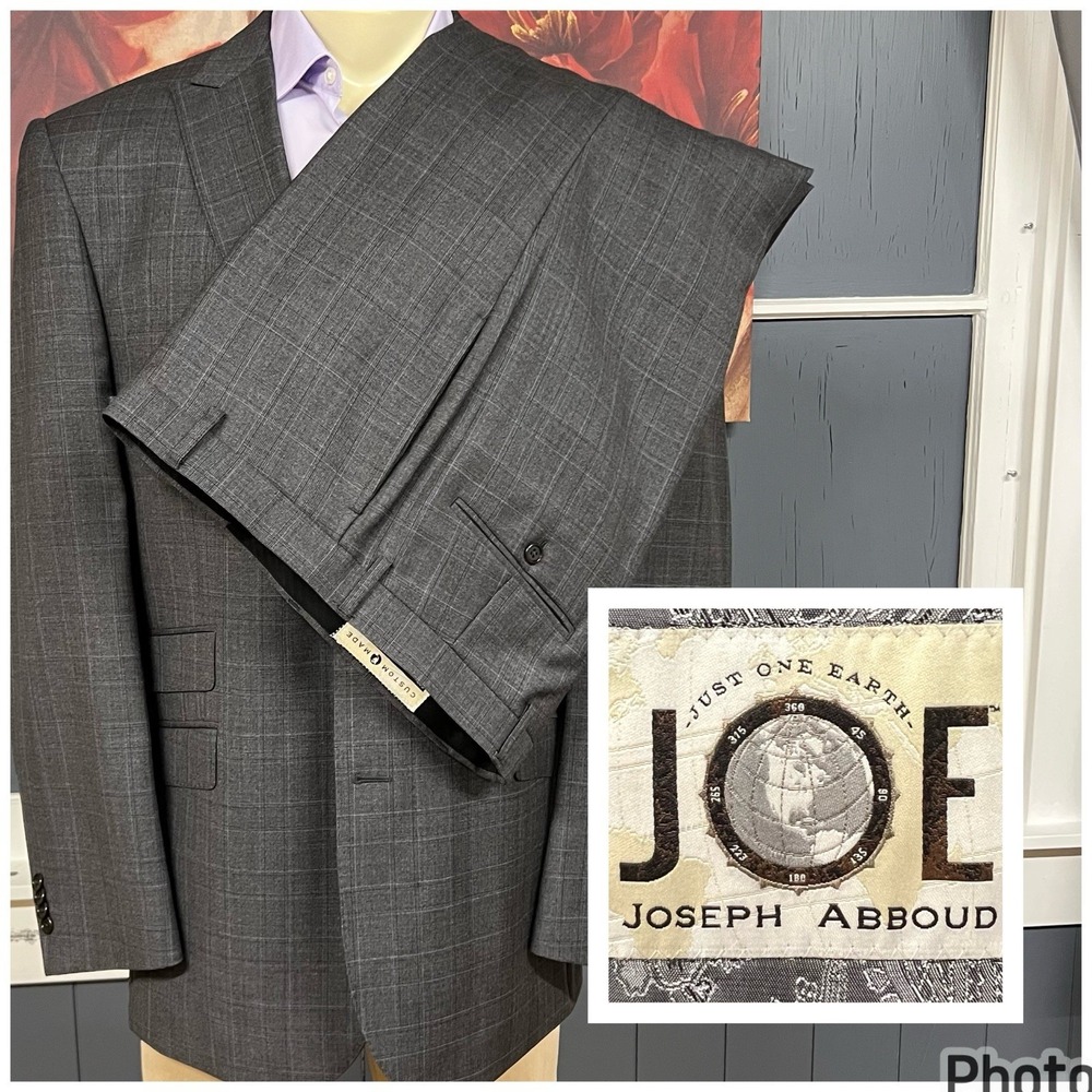 Joseph Abboud Custom Suit Mens 45L Long Wool Pants 35x35 (Unhemmed) Gray/Blue